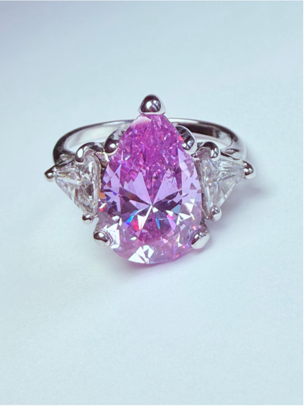 Kunzite Violet 9 CT Cubic Zirconia Pear Shape 925 Sterling Silver Cocktail Ring
